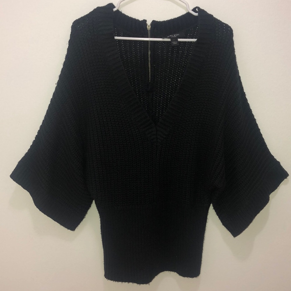 Oversized slouched low drop V neck sweater
